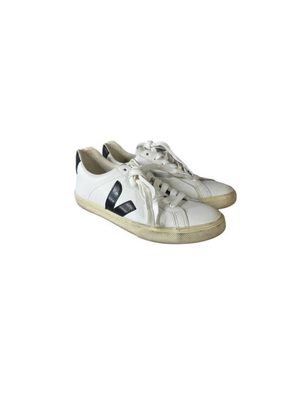 Women's Veja White Black Esplar Leather Sneakers Size 6 - Picture 2 of 8